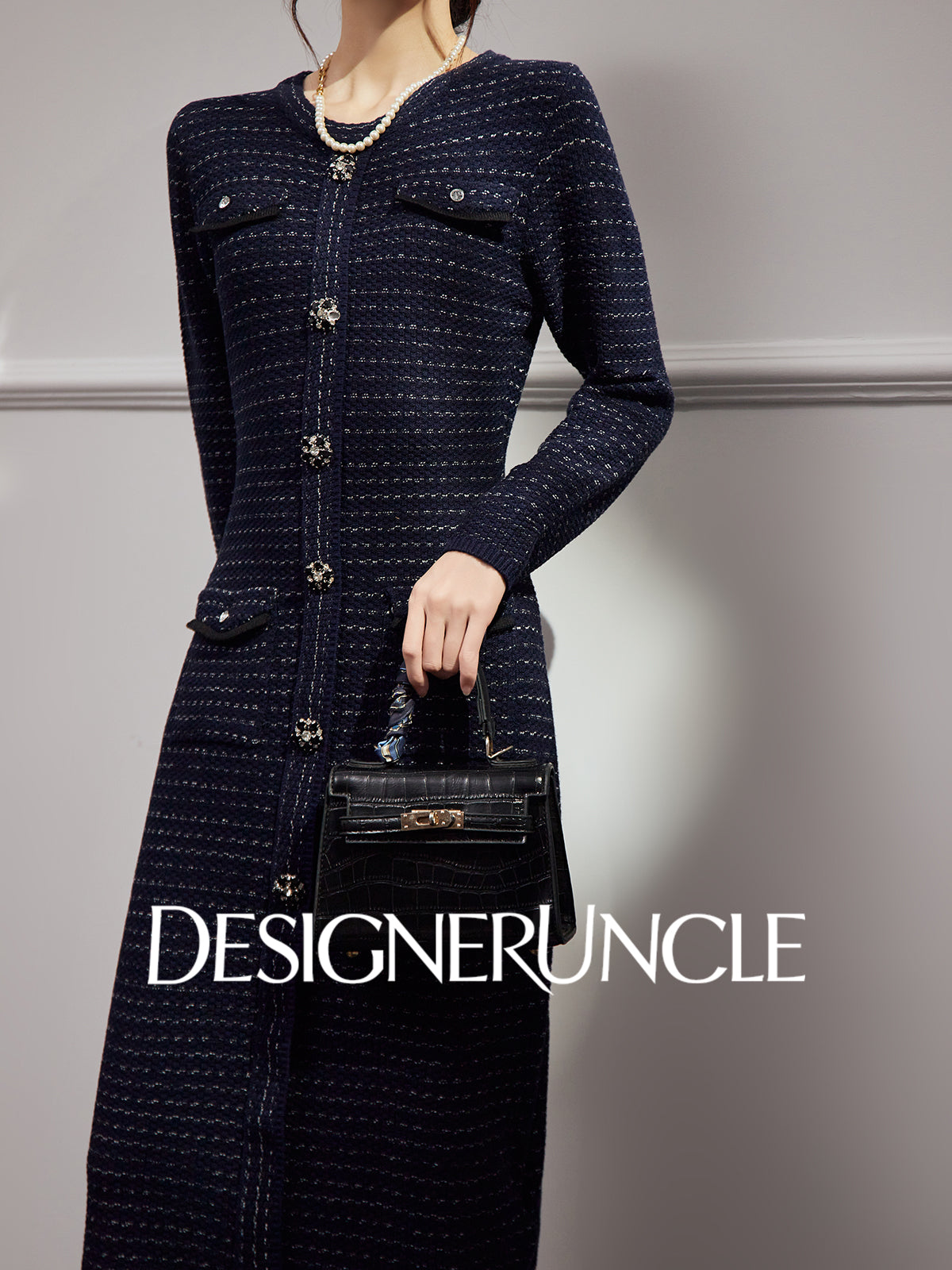 DGU "Gilded Blue" new French fragrance style slimming royal blue dress - Joseph.