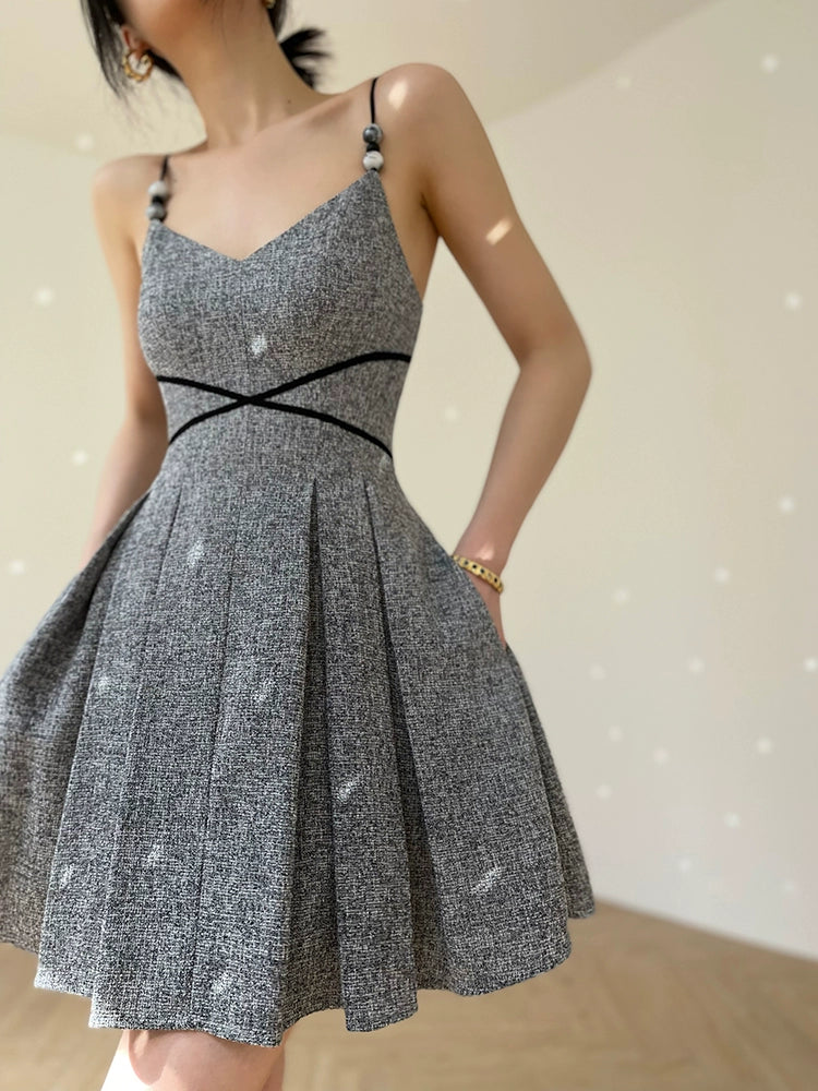 Aconiconi High End Gray V-Neck Sleeveless Hound Sooth Cocktail Dress- Kawashima Girl