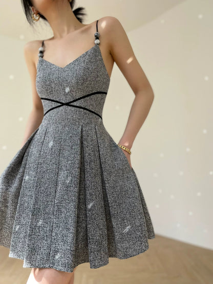 Aconiconi High End Gray V-Neck Sleeveless Hound Sooth Cocktail Dress- Kawashima Girl