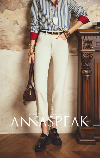 ANNASPEAK leg-shaped slightly elastic cropped straight micro-tapered pants jeans-JAG.