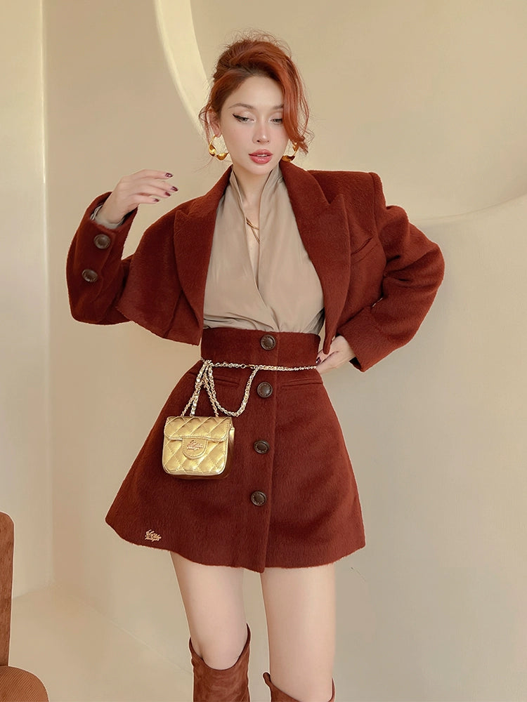 Le palais vintage Merlard style tweed short jacket high-waisted A-line short skirt-LAIR.