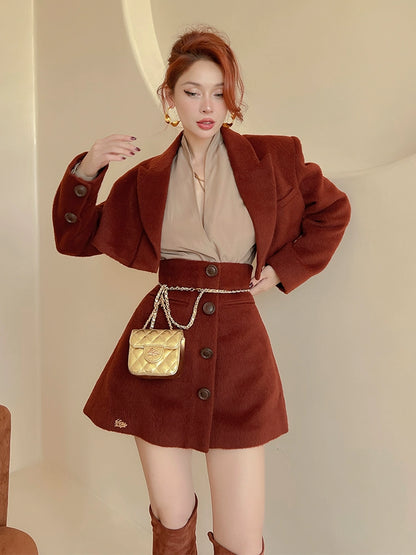 Le palais vintage Merlard style tweed short jacket high-waisted A-line short skirt-LAIR.