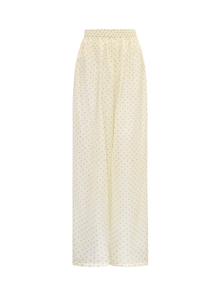 M essential Mackay designer polka dot silk cotton elasticated wide-leg trousers - YVONE.