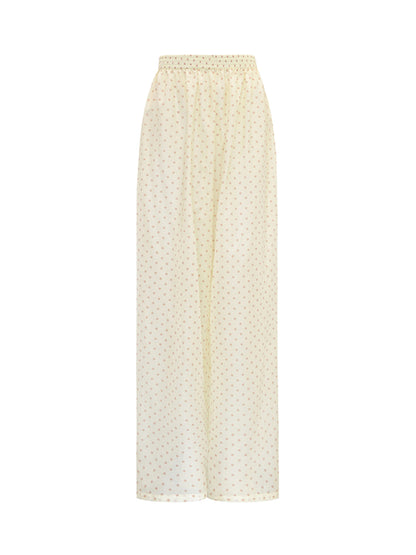 M essential Mackay designer polka dot silk cotton elasticated wide-leg trousers - YVONE.