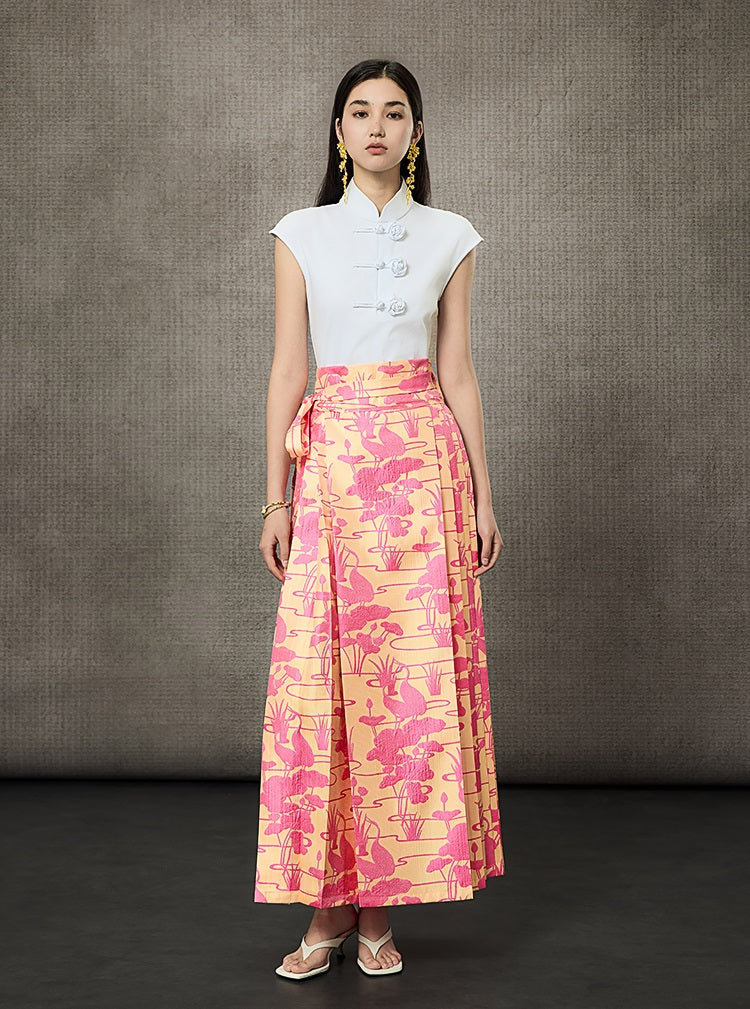 HECO Summer Lotus Pond Crane Long Skirt - GRAD.