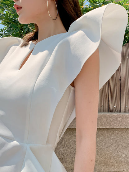 DOLLY Luxury V-Neck Short Sleeve High waist Slim Fit Irregular Hem Date Dress-LISA