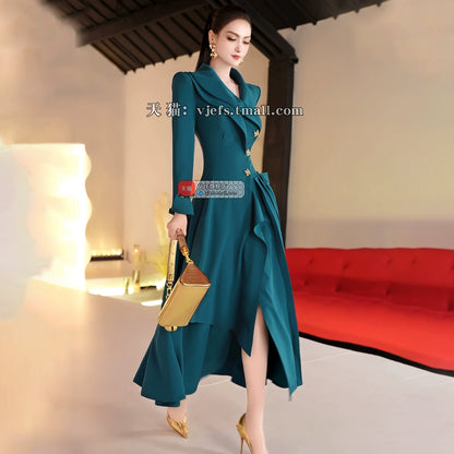 VJE double-collar long sleeved  trench coat maxi dress - JUN.