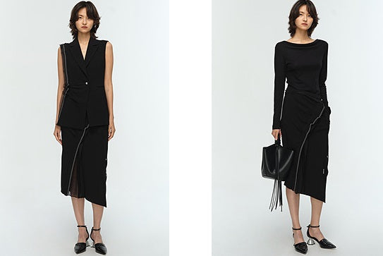COMME MOI Lu Yan designer's new women's commuter acetate lace asymmetrical skirt - BANKS.