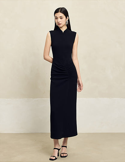 HECO Acetate Waist Black White Pleated Slim Dress Women - EARTH.