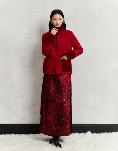 HECO Wear Gold Wire Embossed Horse Face red high waist pleated Skirt - burn.