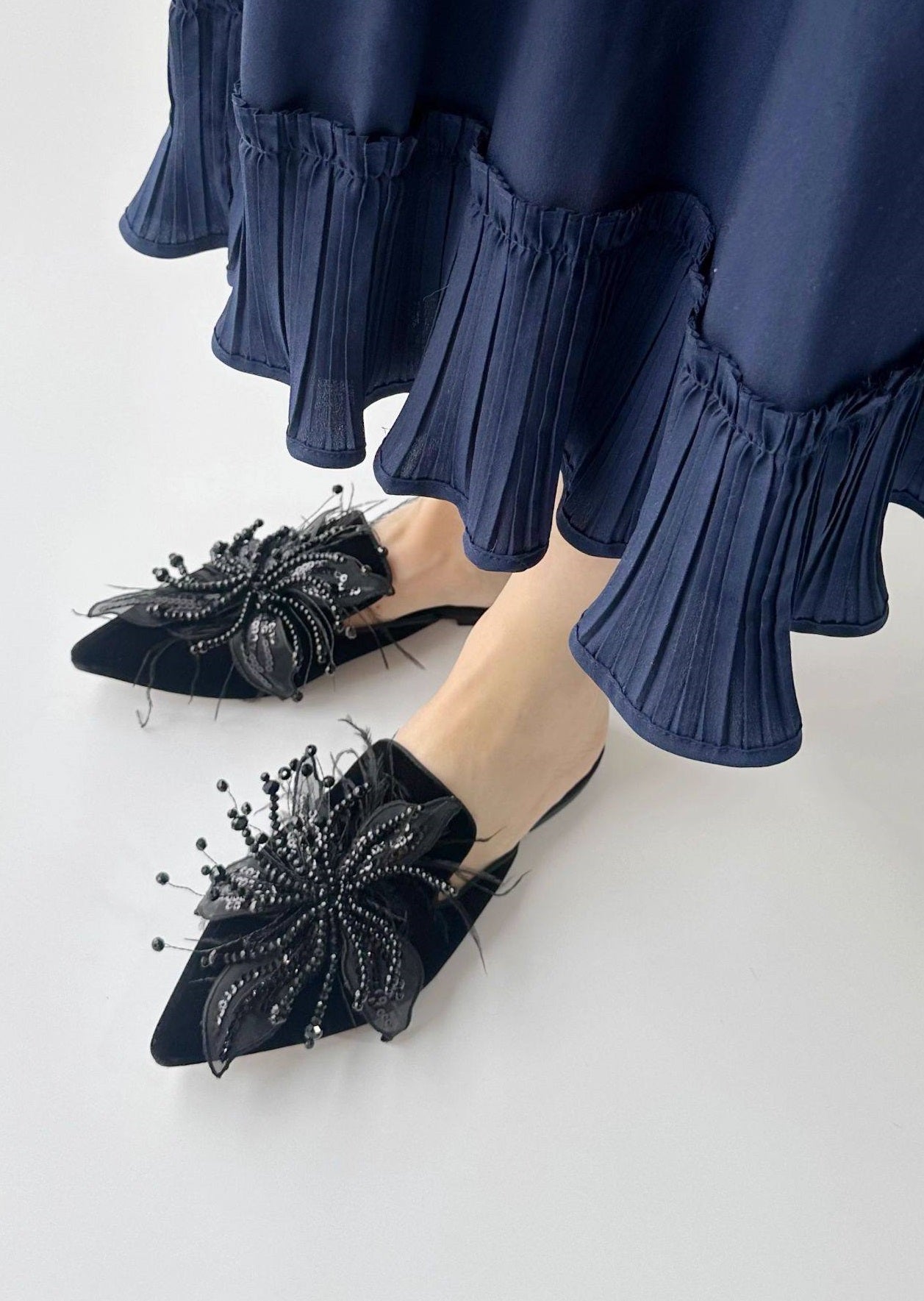 B-FEI feather embroidery women's French semi-support mule -STEWARD.