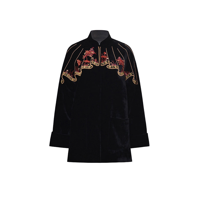 M essential Mackay designer silk velvet two-dimensional fish algae curtain bead jacket - BIDING.