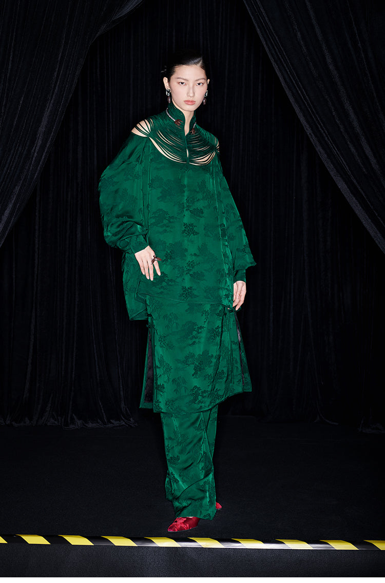 M essential Mackay designer Jacquard dense stand string neck top dress skirt pant set - Asaha