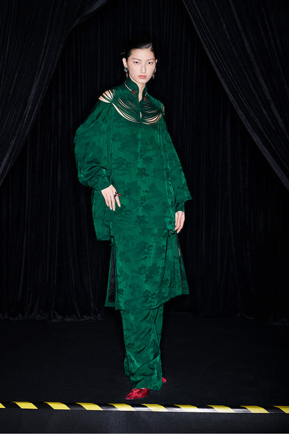 M essential Mackay designer Jacquard dense stand string neck top dress skirt pant set - Asaha