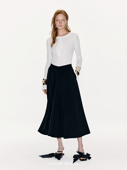 ATELIER MISS LU Spring Pinch Pleats Design Swing A-Line Umbrella Skirt - AUDREY.