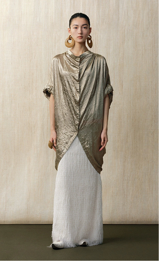 ZHUCHONGYUN satin crewneck midi shirt -BRAUN.