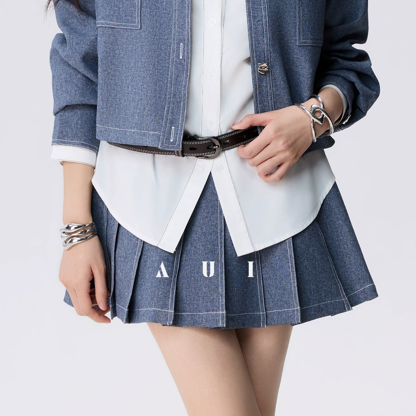 AUI  Lapel Jacket Short Jacket Pleated Skirt Two-Piece Set -  Ha-Jun