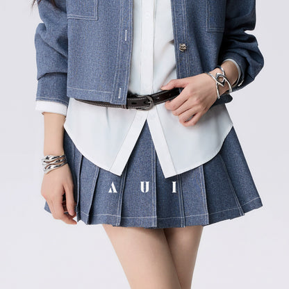 AUI  Lapel Jacket Short Jacket Pleated Skirt Two-Piece Set -  Ha-Jun