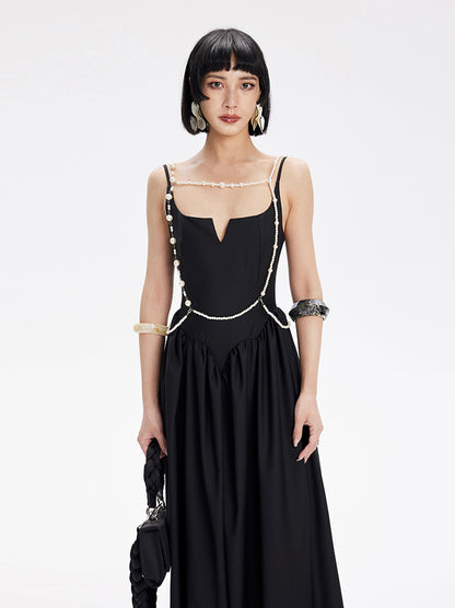 TINY IN petal-shaped waist-panelled slip black dress-HANDS