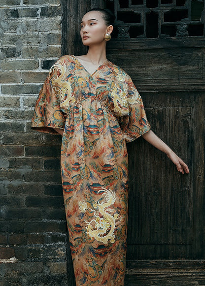 HECO Chinese Waist Cinched V-Neck Dress - QIN