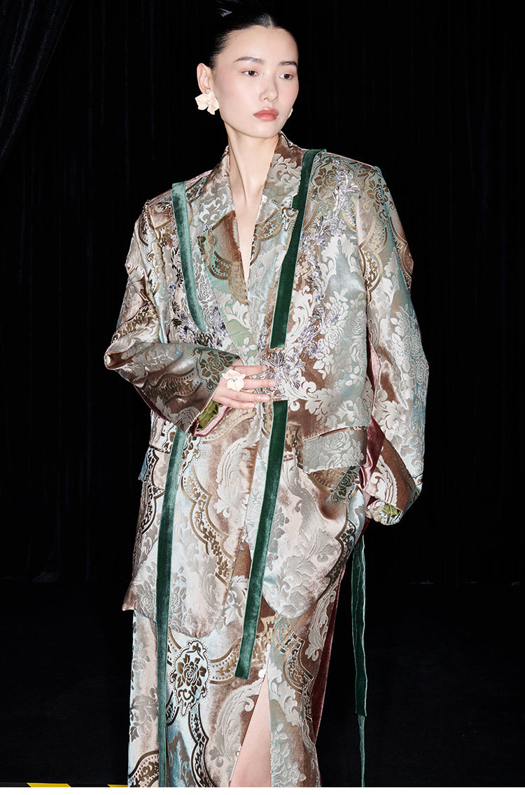 M essential Mackay designer vine pattern embroidery marble print jacket skirt suit- Eden.