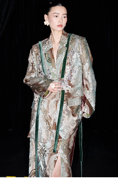 M essential Mackay designer vine pattern embroidery marble print jacket skirt suit- Eden.