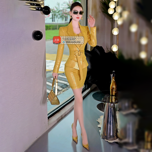 VJE  Two-Piece Jacket Hip Skirt 2-Piece OL Suit Skirt-JUNG.