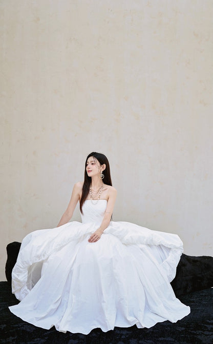 DOLLY Elegant White Tube Top Long Puffy High Waist Wedding Dress-GRACE  (V)