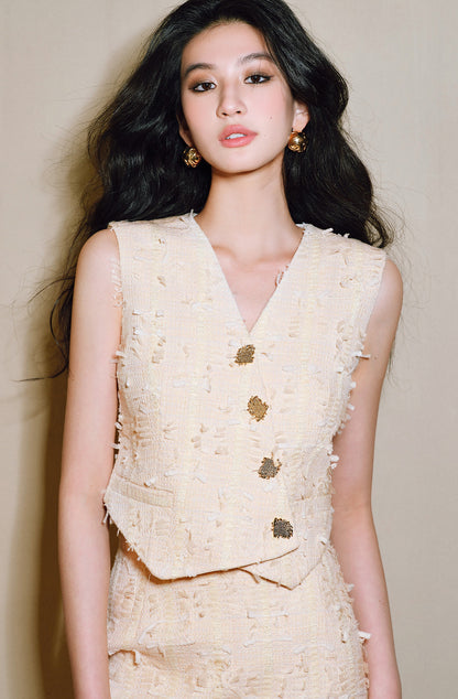 WANGXO | Yaluxe Custom \Pull Wool  Multi-Yarn Woven Vest, Shorts & Skirt Set -RINA
