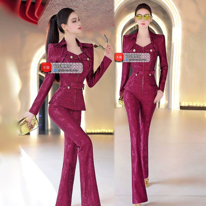 VJE Two-Piece OL Top High-Waisted Micro Flared Pants Two-Piece Set-SEM.