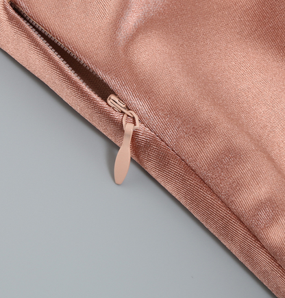 DOLLY Elegant Peach French Style Slopping Shoulder Long Sleeve Dinner Dress-ESME