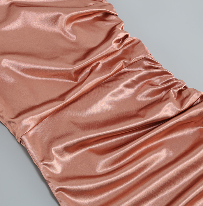 DOLLY Elegant Peach French Style Slopping Shoulder Long Sleeve Dinner Dress-ESME