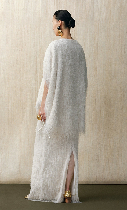 ZHUCHONGYUN  snow-white fringe loose straight long skirt-SOUH.
