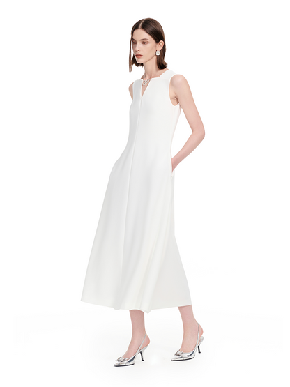 YES BY YESIR | Ye Qians Y-Shaped Metal Snake Accent Deconstructed V-Neck Midi Dress -SABRINA.