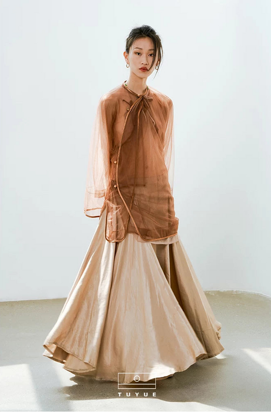 TUYUE Tulle Jacket New Chinese Morning Robe Three-Piece Set-WAYNE