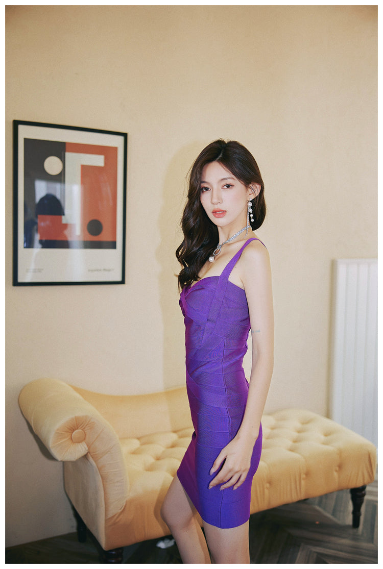 DOLLY Elegant V-Neck Sleeveless High Waist Knitted Midi Suspender Dress-PUNA