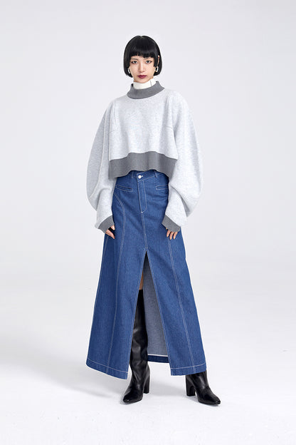 TINY IN large slit long three-dimensional denim skirt -MANNIE