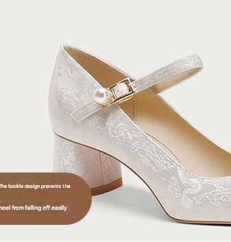 Pjjuu  Wedding Bridal square Heels  mary jane pumps- REIGN
