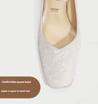 Pjjuu  Wedding Bridal square Heels  mary jane pumps- REIGN