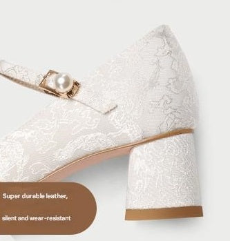 Pjjuu  Wedding Bridal square Heels  mary jane pumps- REIGN