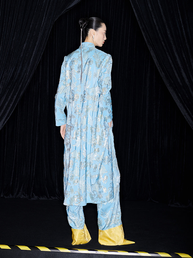M essential Mackay designer blue butterfly embroidery robe dress pants set - break.