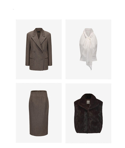 AtelierMissLu Fall/Winter Sheep wool high-waisted straight skirt - ANGEL.