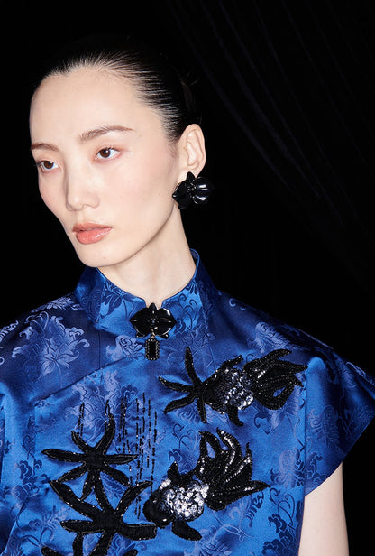 M essential Ma Kai designer Haiqing jacquard gag fish algae pattern nail bead top - CHEN.