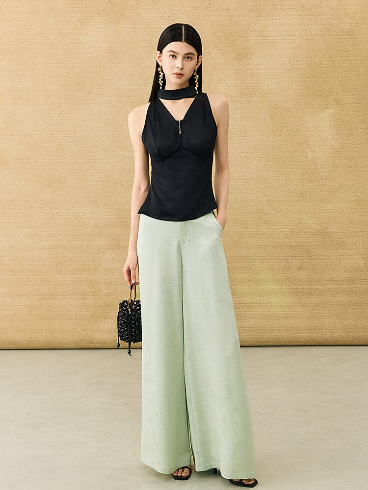 HECO Chinese high-end acetate jacquard drape slimming trousers - QUEEN.