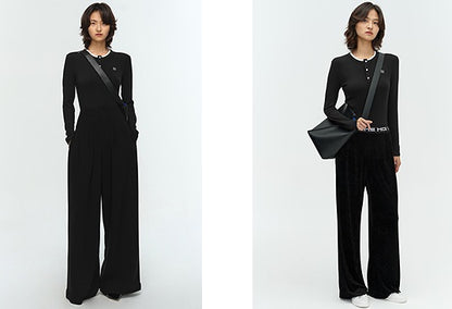 COMME MOI Lu Yan designer new women's clothing Henry collar color-blocked slim T-shirt - ENOUGH.