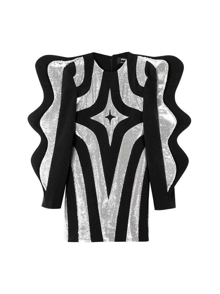 ANNAKIKI designer triacetate quadrangle contrast fractal wavy sleeve dress-ZOLDYCKE
