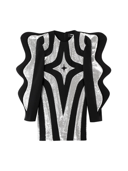 ANNAKIKI designer triacetate quadrangle contrast fractal wavy sleeve dress-ZOLDYCKE