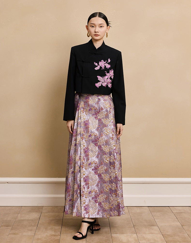 HECO Hanfu wool blazer iris embroidered  long sleeve TOP - KEEP.
