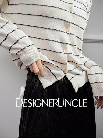 DGU |Off-white striped knitted striped cardigan luxury design top - POTEN.