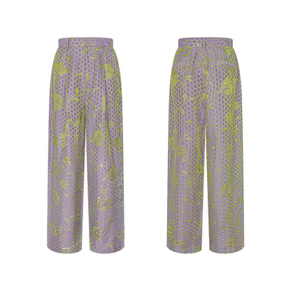 TUYUE Satin Woven Flowers Casual Straight Pants- MICHAEL.